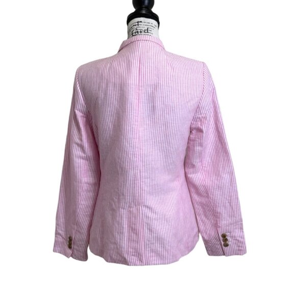 Talbots Women's Blazer Aberdeen Linen Blend Pink Striped Seersucker Size 4 - Picture 3 of 7
